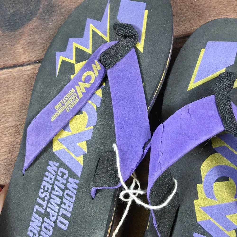 WCW Flip Flops Mens OS Black Good Vintage World Championship Wrestling Logo